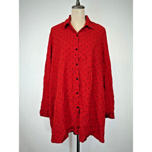 COMFY USA Red w/Black Polka Dot Button Down Tunic Top XL BOUTIQUE #0208